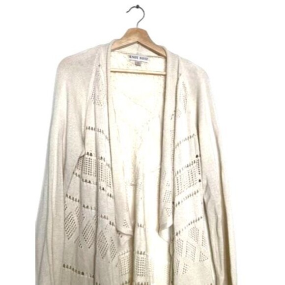 Knox Rose Cardigan Sweater Boho Women Sz XXL Ivory Open Front Sleeveless Crochet - Picture 2 of 10